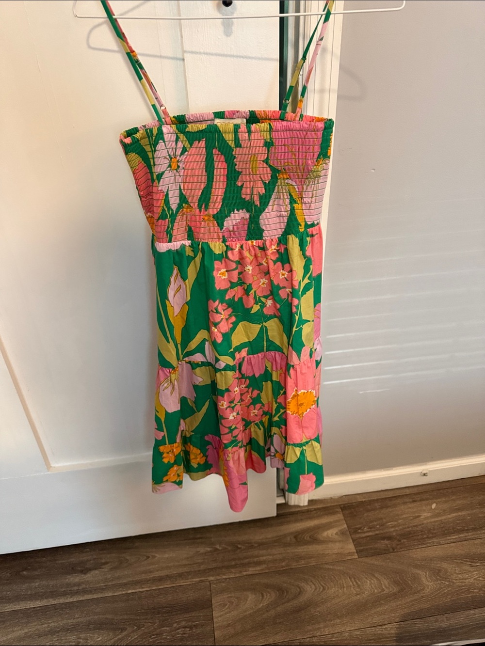 Floral Smocked Sundress in Green and Pink